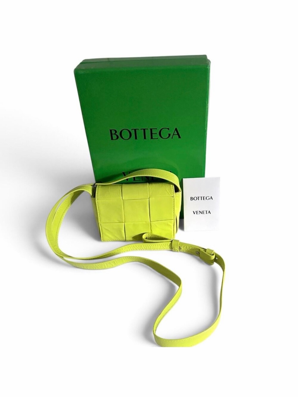 Bottega Veneta Mini Cassette Crossbody Bag Chartreuse Green Intrecciato Leather